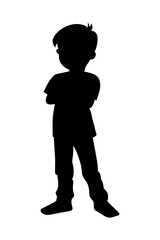Boy with folded arms silhouette isolated on white background Vector illustration