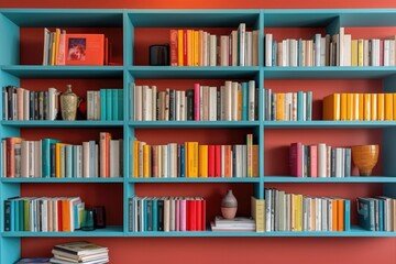 Modern interior study bookshelves on the wall room. Ai gerated