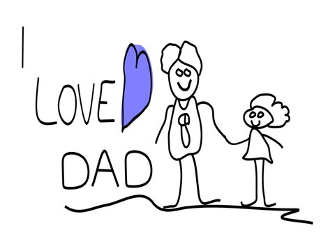 Ilustración de un dibujo infantil para ser utilizada el día de padre en un fondo blanco.