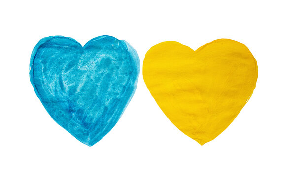 drawing watercolor blue and yellow heart isolated on white background