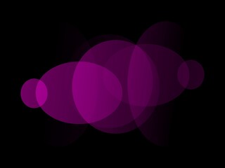 Ilustración de un arte abstracto con figuras geométricas de forma ovalada de color violeta, en un fondo negro. © Elika R