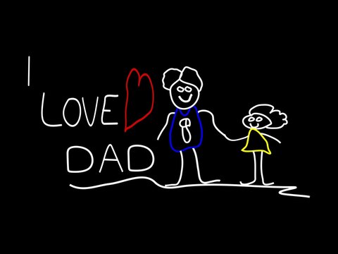 Ilustraci&oacute;n de un dibujo infantil para ser utilizada el d&iacute;a de padre en un fondo negro.