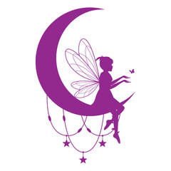 Fototapeta na wymiar cute fairy and moon silhouette