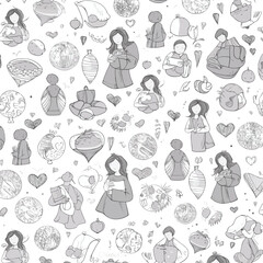 Fototapeta premium hand drawn seamless background with caring in winter art pregnancy pattern