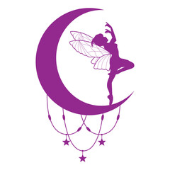 cute fairy and moon silhouette