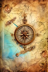 Obraz na płótnie Canvas Old vintage nautical treasure map background Generative AI