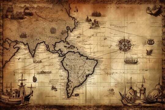 Old vintage nautical treasure map background Generative AI