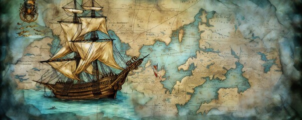 Old vintage nautical treasure map background Generative AI
