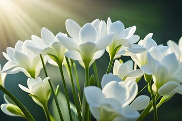 A cluster of white freesia flowers, emitting a sweet and intoxicating fragrance