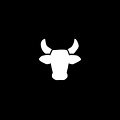 Cow with horns hand drawn icon  isolated on black background 