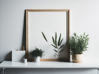 Portrait empty wooden frame mockup