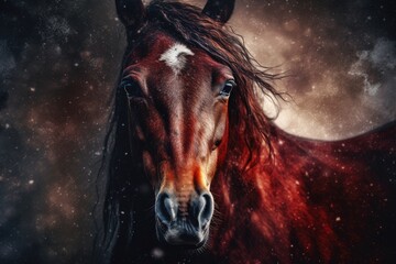 Fototapeta na wymiar red horse watching, close up. ai generated