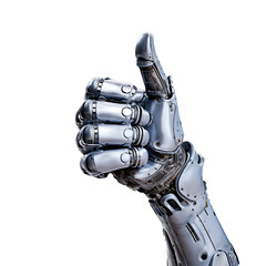 Cyborg robot hand giving thumbs up isolated on Transparent Background, Png Cutout, Generative Ai