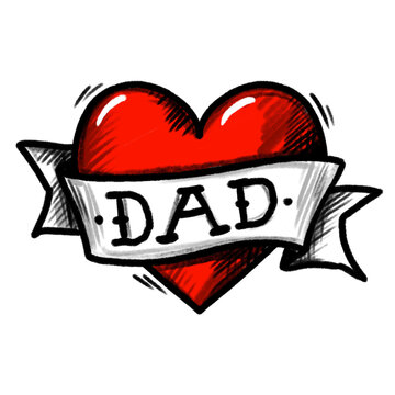 DAD Heart tattoo - hand drawn