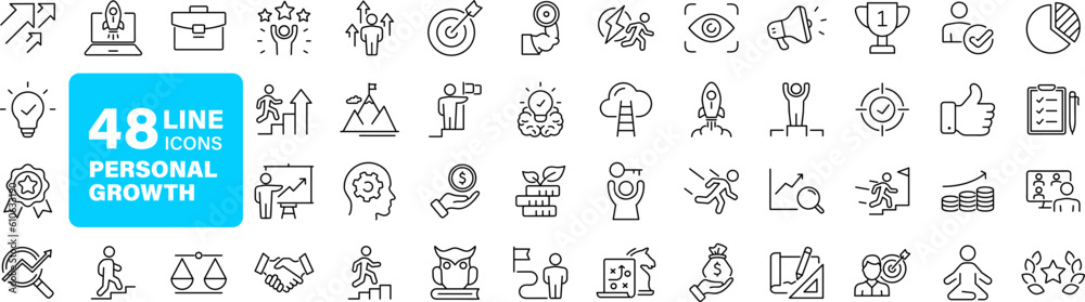 Poster personal growth and success set of web icons in line style. growth andsuccess icons for web and mobi