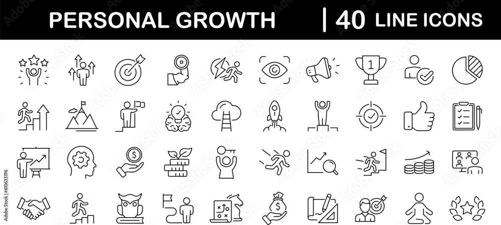 Poster personal growth and success set of web icons in line style. growth andsuccess icons for web and mobi