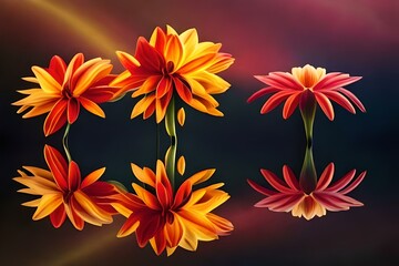 Obraz na płótnie Canvas A dramatic arrangement of red and yellow dahlias, showcasing their intricate petal patterns