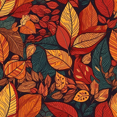 texture with seamless pattern of autumn leaves. Generative AI