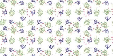 Seamless vector Floral pattern. Color flower and leaves Endless background illustration for Wallpaper, Wrapping paper, Postcard, Banner, Fabric. Decorative botanical template for product design.
