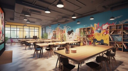 Fototapeta na wymiar A modern business coworking space with open-plan desks - Generative ai