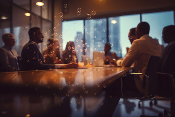 Colleagues having a brainstorming session in a conference room. Business, situations in the office, bokeh Generative AI