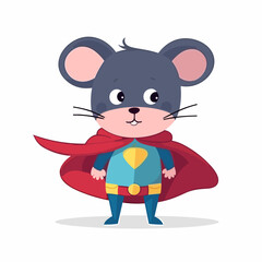 Superhero mouse, sticker clipart for kids, simple and cute. vector art.	