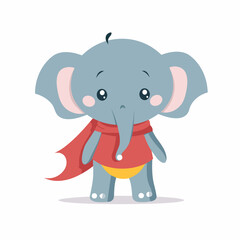 Cute elephant superhero - flat vector art - white background	
