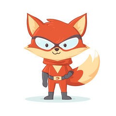 Superhero fox, sticker clipart for kids, simple and cute. vector art	
