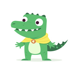 Superhero crocodile, sticker clipart for kids, simple and cute. vector art.	