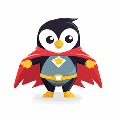 Superhero penguin, sticker clipart for kids, simple and cute. vector art
