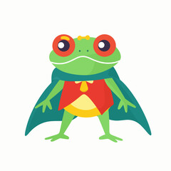 Cute little happy frog super hero, kids illustration, flat vector art	