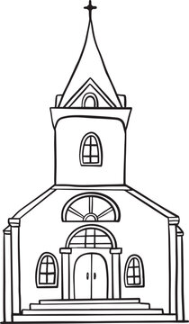 recommend clip art: Church outline vector illustration. Hand drawn doodle of a flat cartoon cathedral. Design for a architecture concept, wedding map, religion.