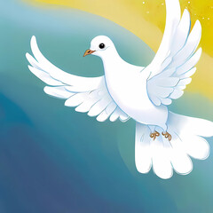 A white dove on a yellow and blue background. Generative AI.