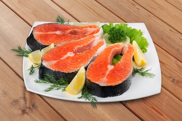 Fresh red tasty fish fillet with lemon