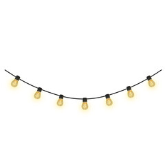 3D light bulb garlands isolated on transparent background. Christmas decor, parties, new year's eve, commemorative dates. Elegant decoration, picnic, birthday, romantic date.