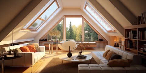 A modern attic inside is a stylish and functional living space that has been designed to make the...