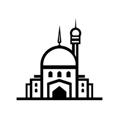 Flat style Muslim mosque silhouette logo template.Vector illustration cartoon design.Beautiful muslim temple icon illustration.islam minaret.Eid Mubarak greetings.Ramadan Kareem.