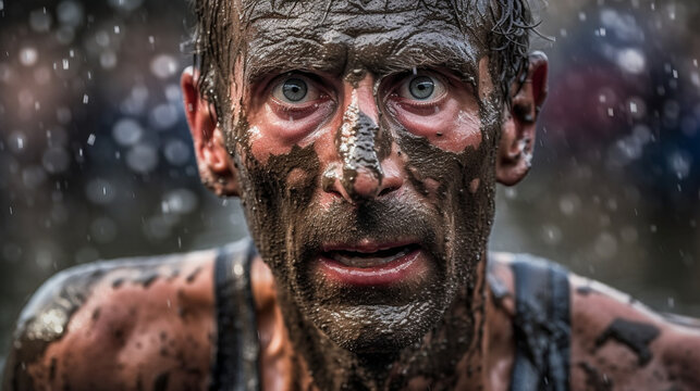 A powerful shot of a marathon runner pushing his limits, sweat glistening on his face, as he embodies the spirit of endurance and perseverance Generative AI