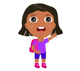 little girl boy schoolboy schoolgirl backpacker rejoices laughing greetings hello goodbye sign education primary school kindergarten concept