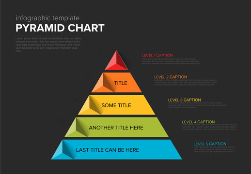 Pyramid dark chart infographic diagram template with pyramid triangle arrows