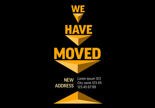 We have moved dark minimalistic flyer template with yellow triangle arrows