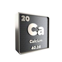 Calcium chemical element black and metal icon with atomic mass and atomic number. 3d render illustration.