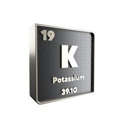  Potassium chemical element  black and metal  icon  with  atomic mass and atomic number. 3d render illustration