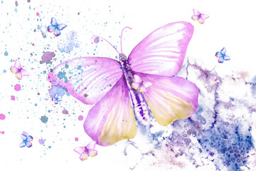 Butterfly watercolor illustration. Cute butterfly for postcards, covers, invitations