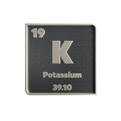  Potassium chemical element  black and metal  icon  with  atomic mass and atomic number. 3d render illustration