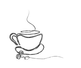 Continuous one line drawing a cup of coffee. Latteart Coffee single line art vector design. Food ad Beverage concept.