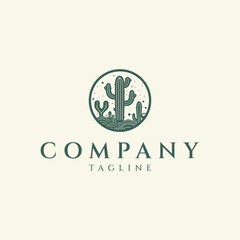 Cactus vintage logo design vector illustration
