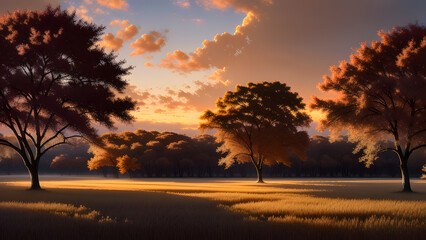 Fototapeta na wymiar Sunset over trees