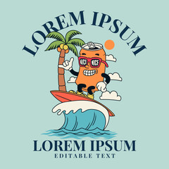 retro groovy mascot character illustration with editable text