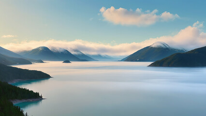 Fototapeta na wymiar Mist lake panorama